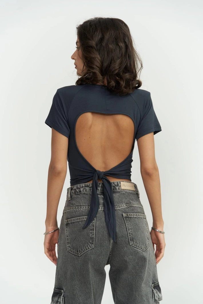 The Perla Back-Tie Padded Crop Blouse